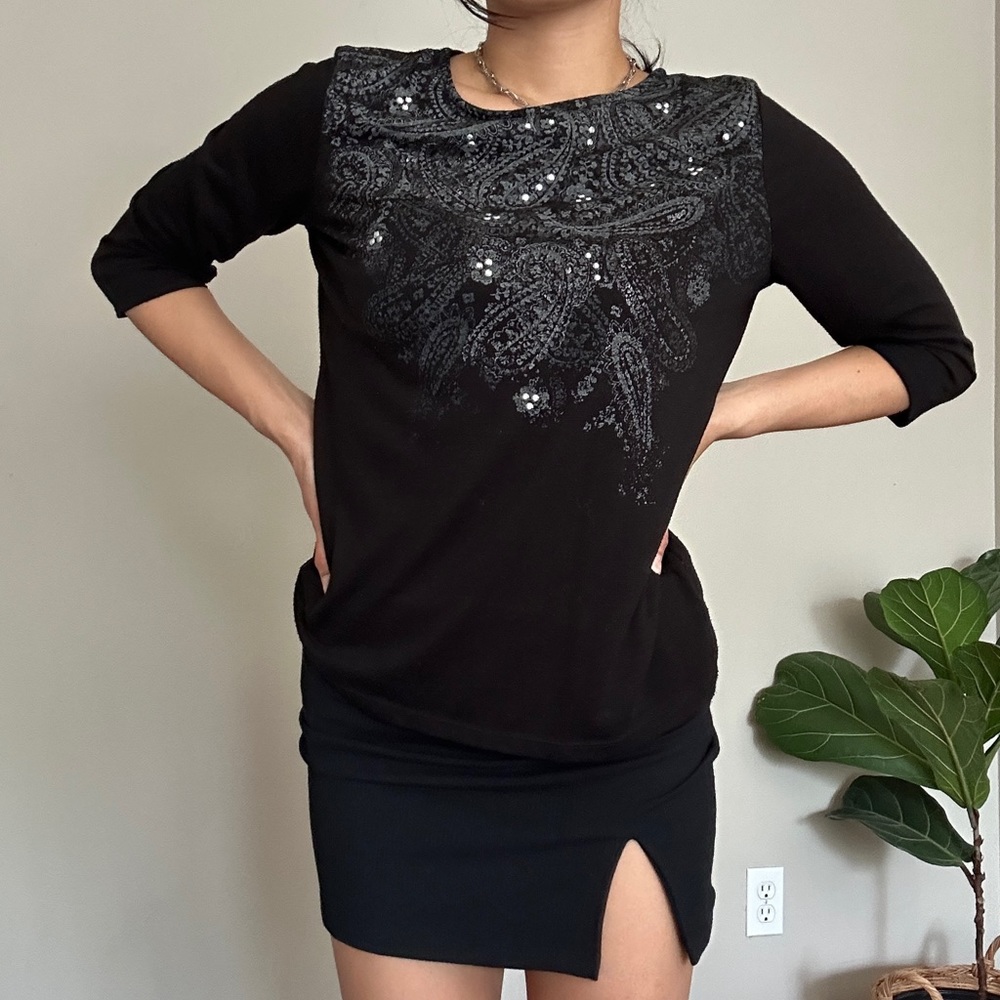 Y2k paisley print with rhinestone shirt